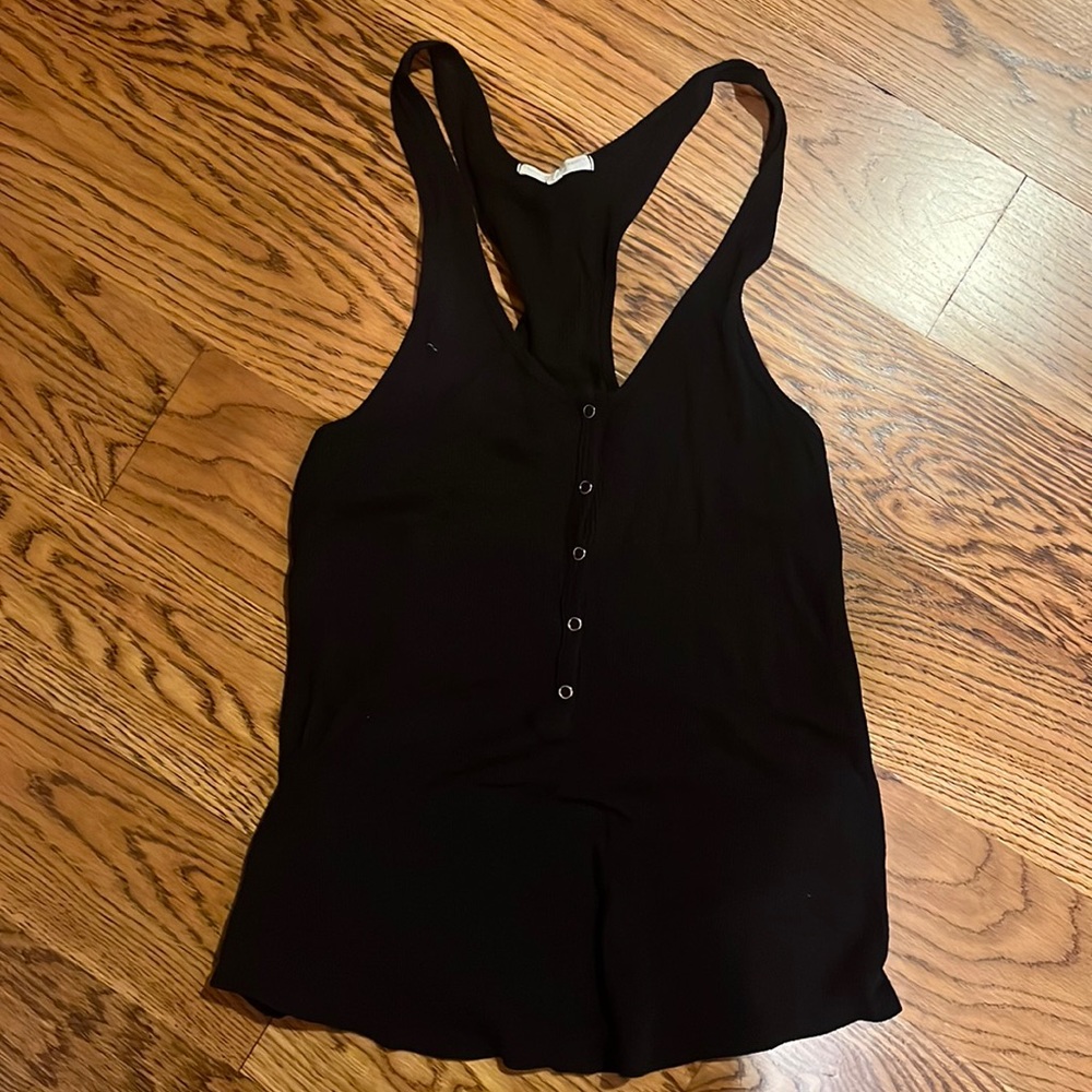 Long black button-down, razor back tank